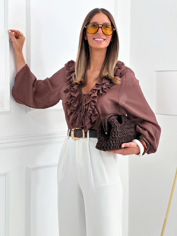 Blusa Volantes Amara Chocolate