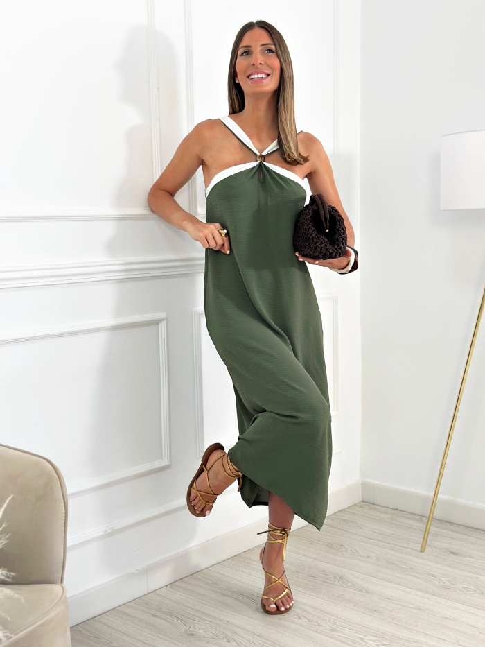 Vestido Cuello Halter Kaki