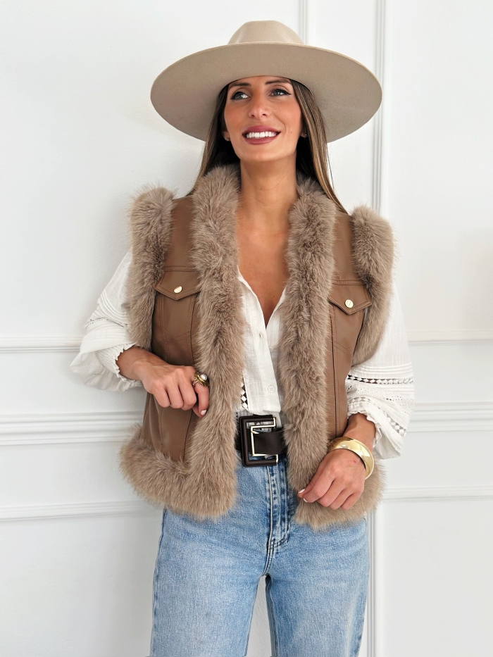 Chaleco Pelo Polipiel Camel
