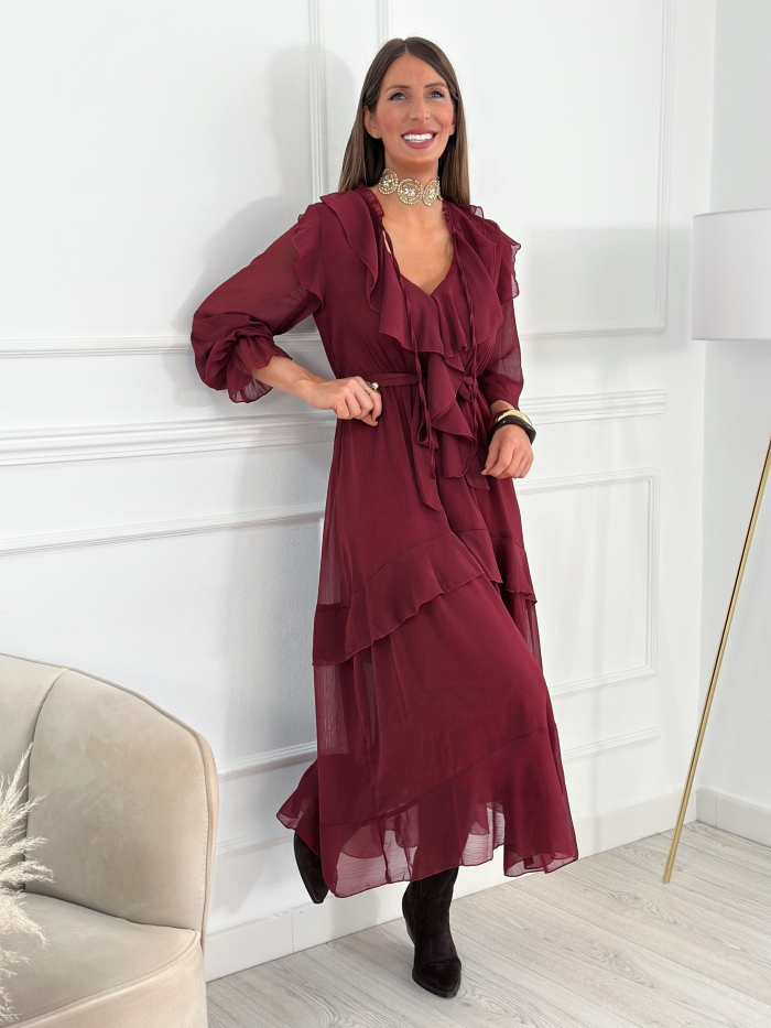 Vestido Volante Gia Burdeos