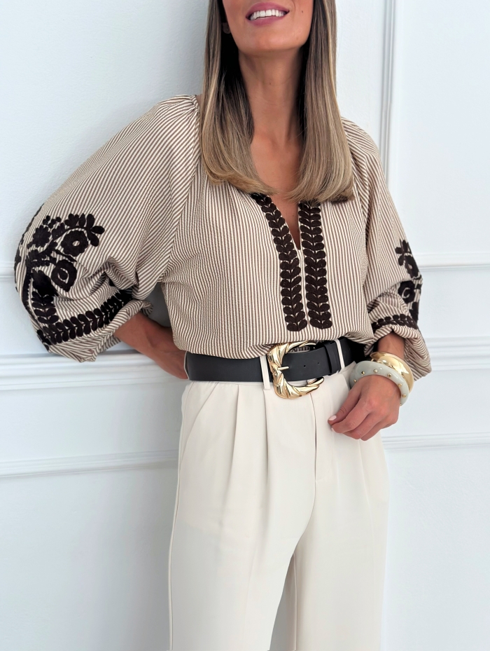 Blusa Rayas Eugenia Chocolate