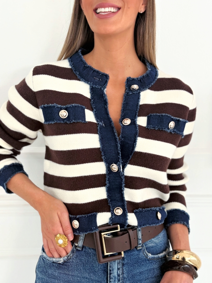 Chaqueta Punto Rayas Chocolate