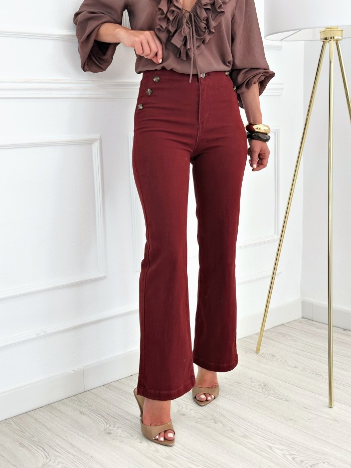 Jeans Botones Burdeos