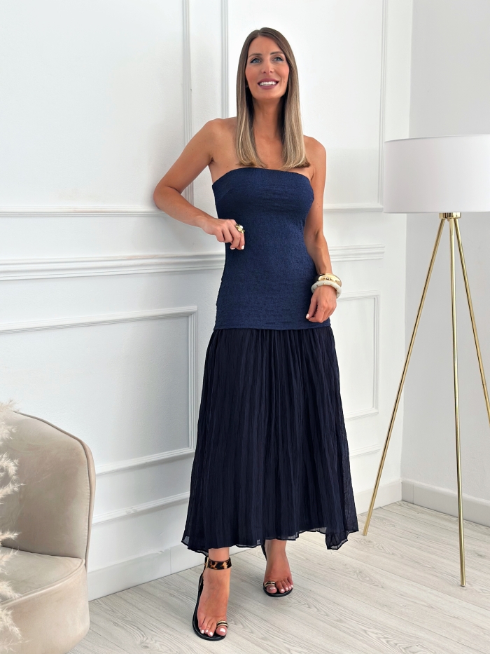 Vestido Combinado Plisado Dana Marino