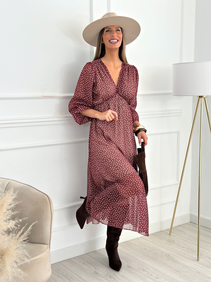 Vestido Lunares Burdeos