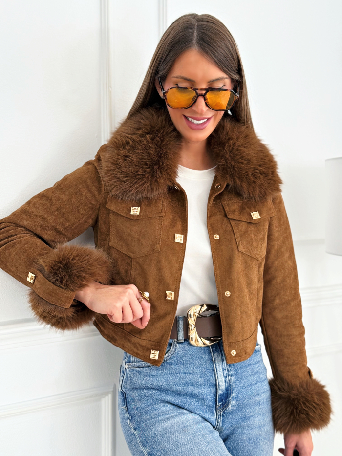 Biker Cuello Pelo Ante Montana Camel