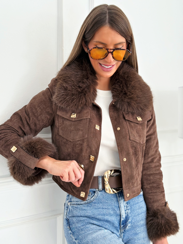Biker Cuello Pelo Ante Montana Chocolate