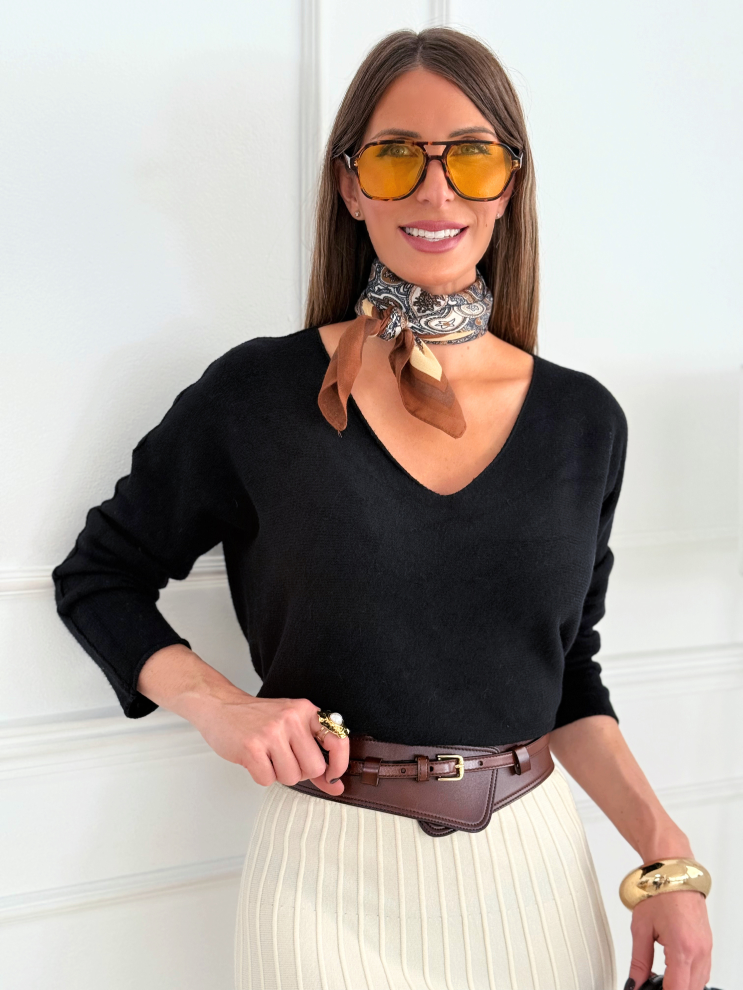 Jersey Punto Escote Pico Negro