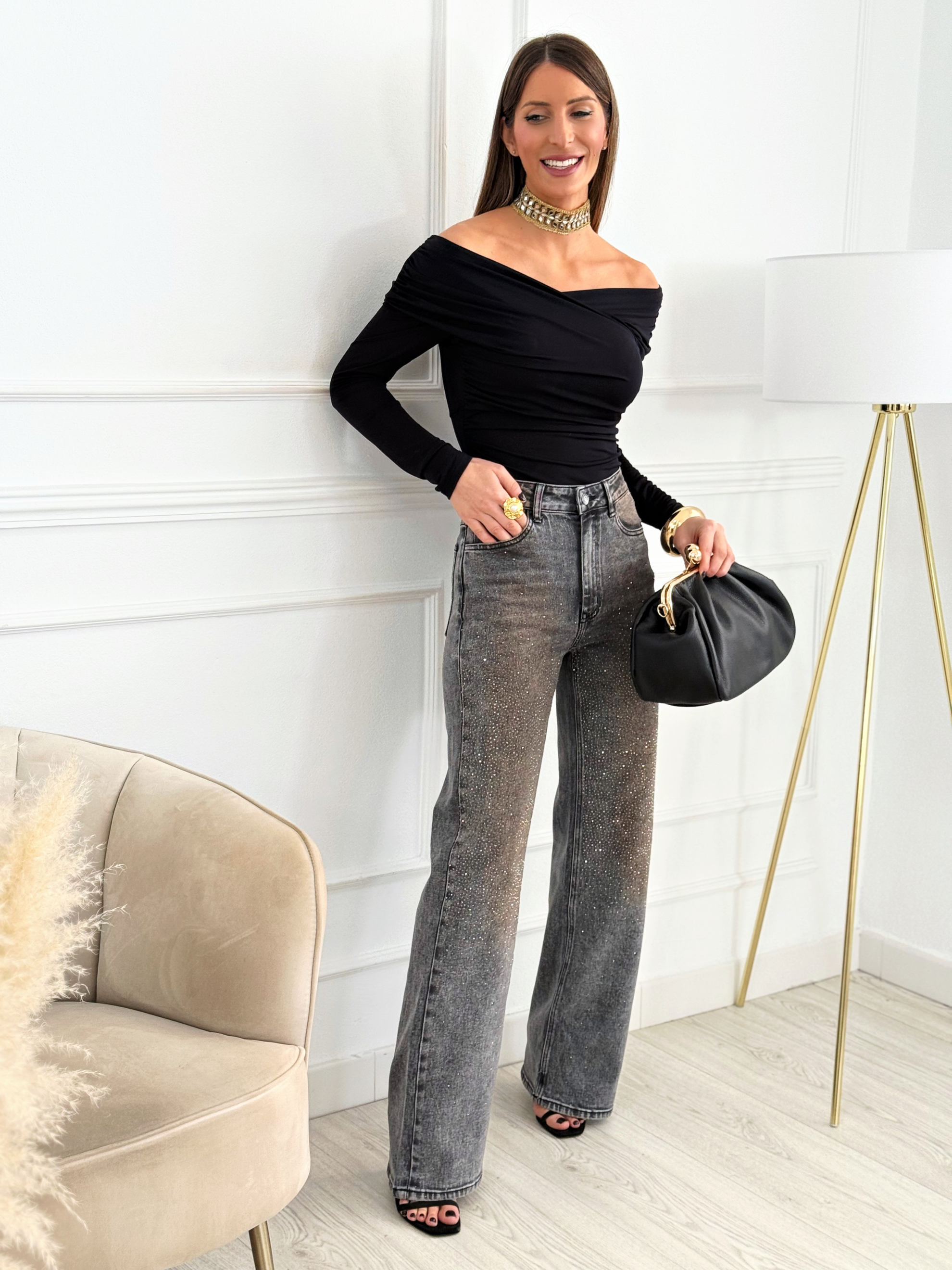 Jeans Wide Leg Comfort Glow Gris