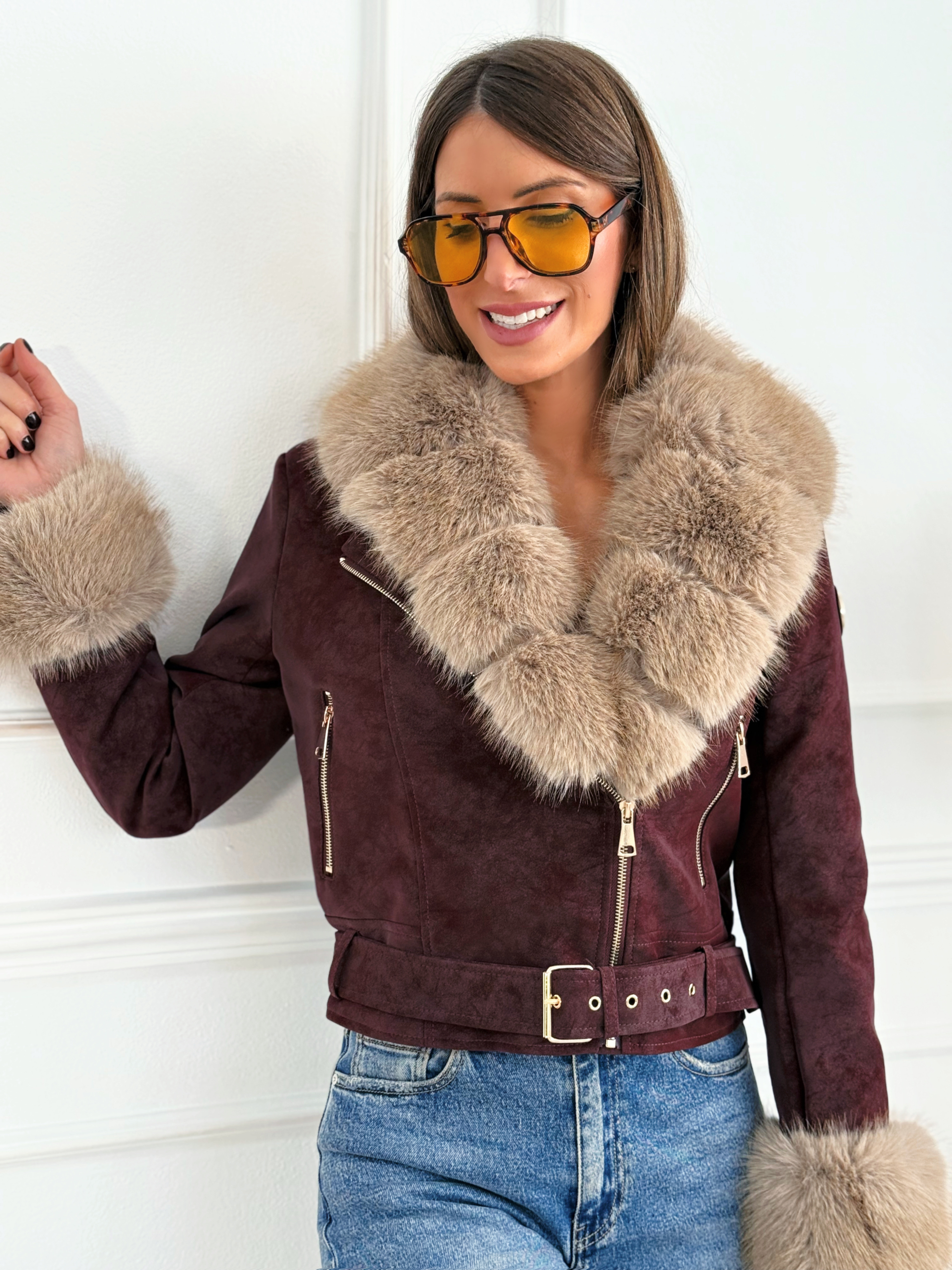 Biker Cuello Pelo Maire Burdeos