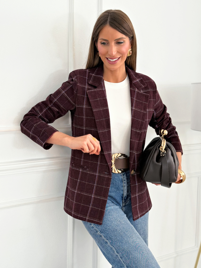Blazer Cuadros Catalina Burdeos