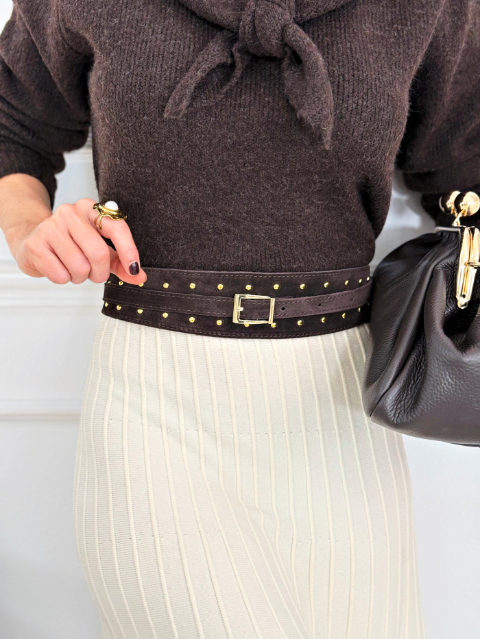 Cinturón Fajin Ante Tachas Chocolate