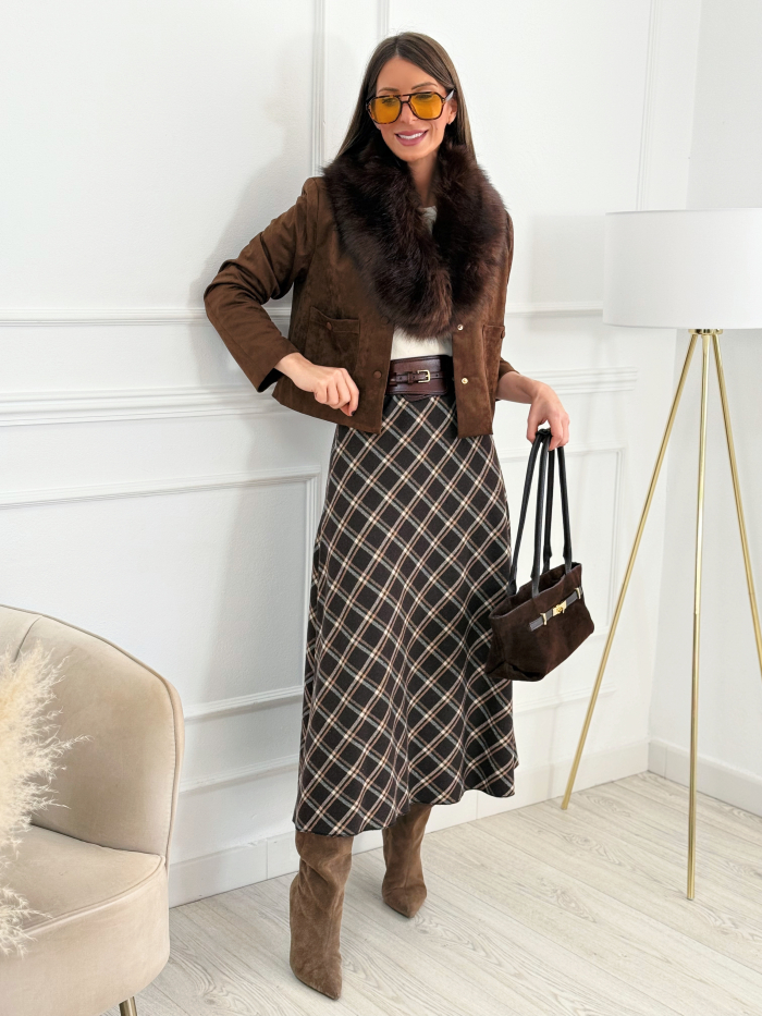 Falda Cuadros Paño Elomia Chocolate