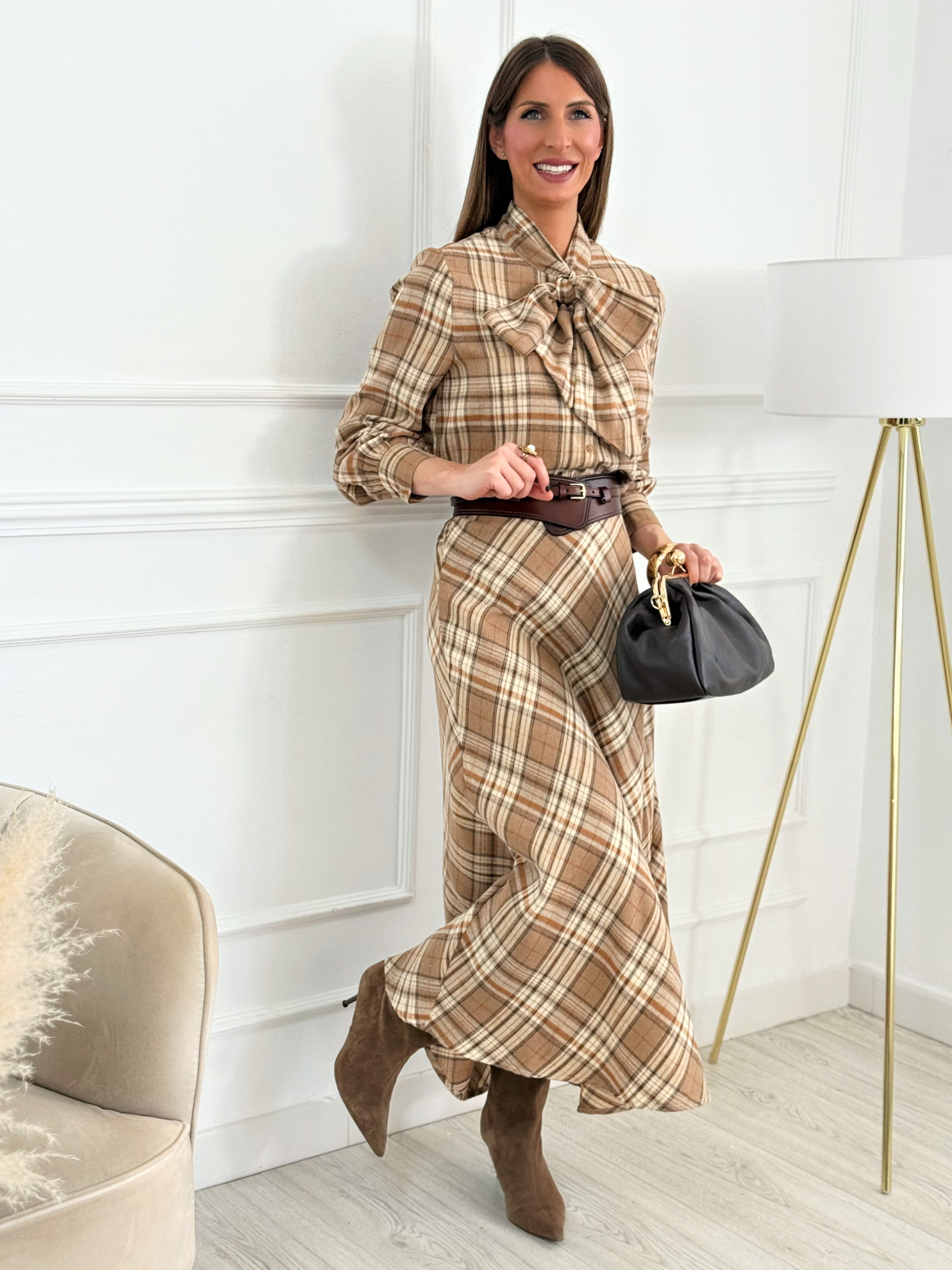 Falda Lazadas Cuadros Jimena Beige