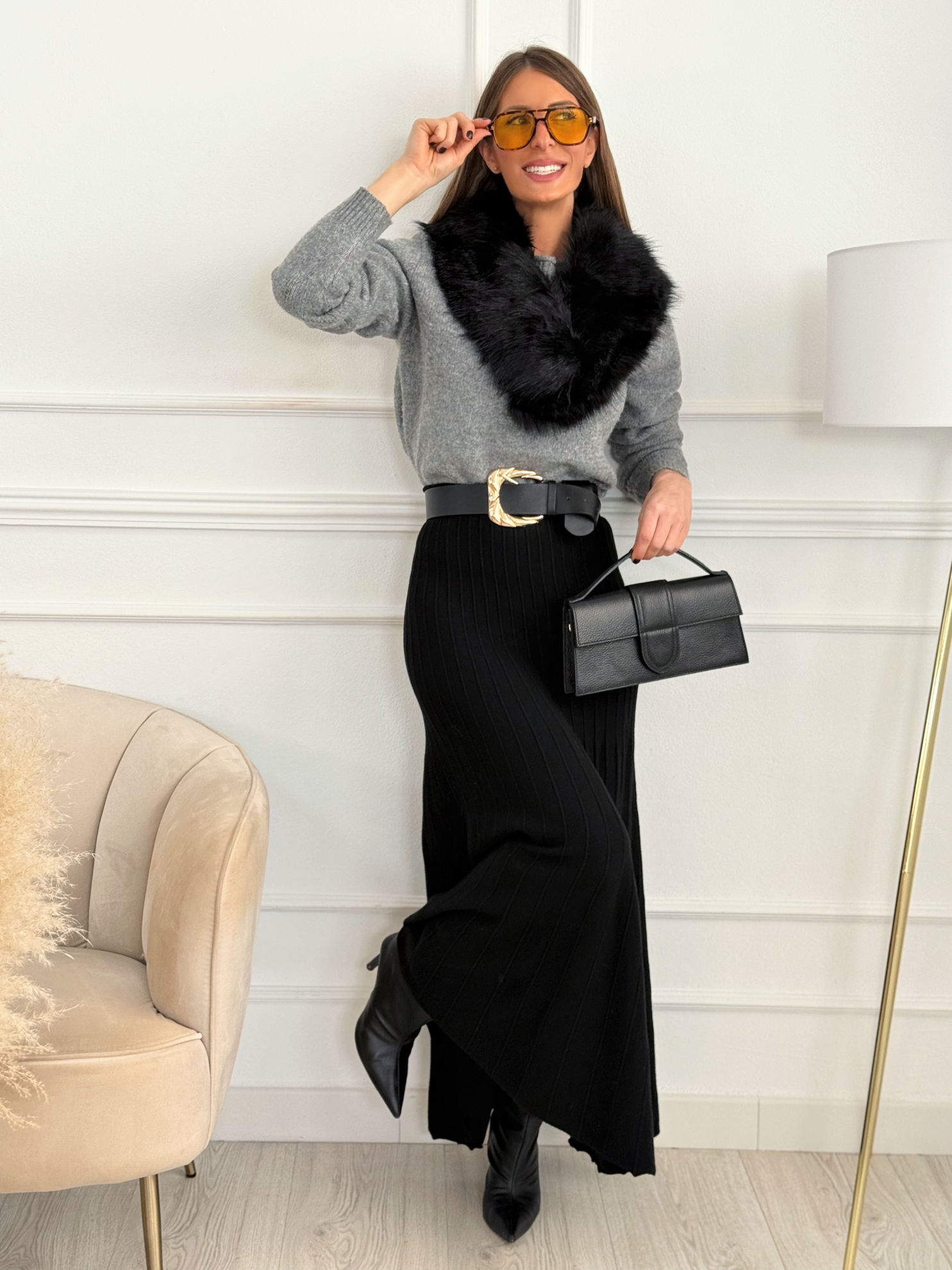 Falda Punto Génova Negra