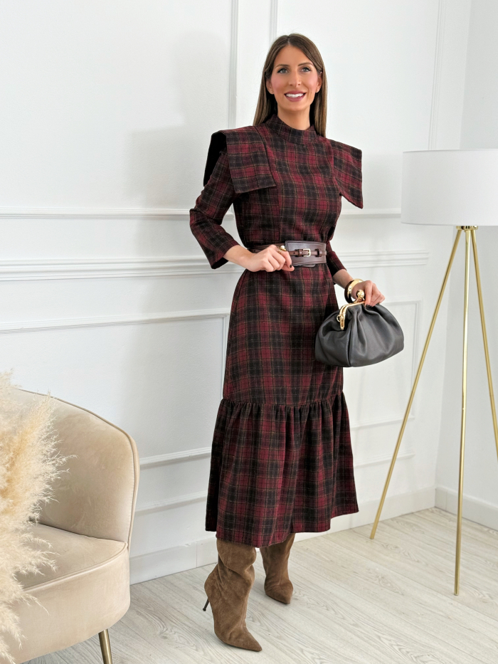 Vestido Cuadros Amelia Burdeos