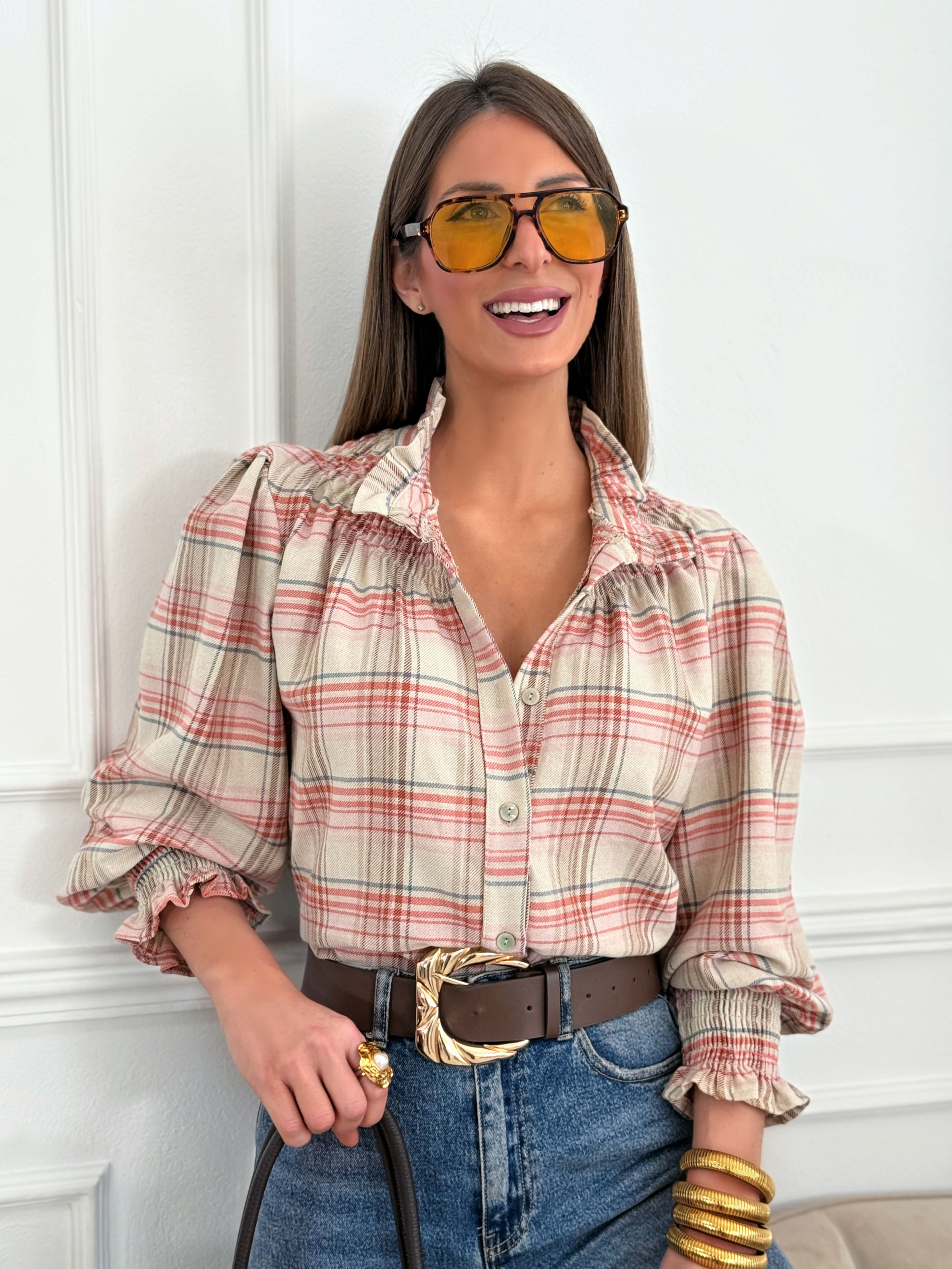 Blusa Cuadros Damara Rosa