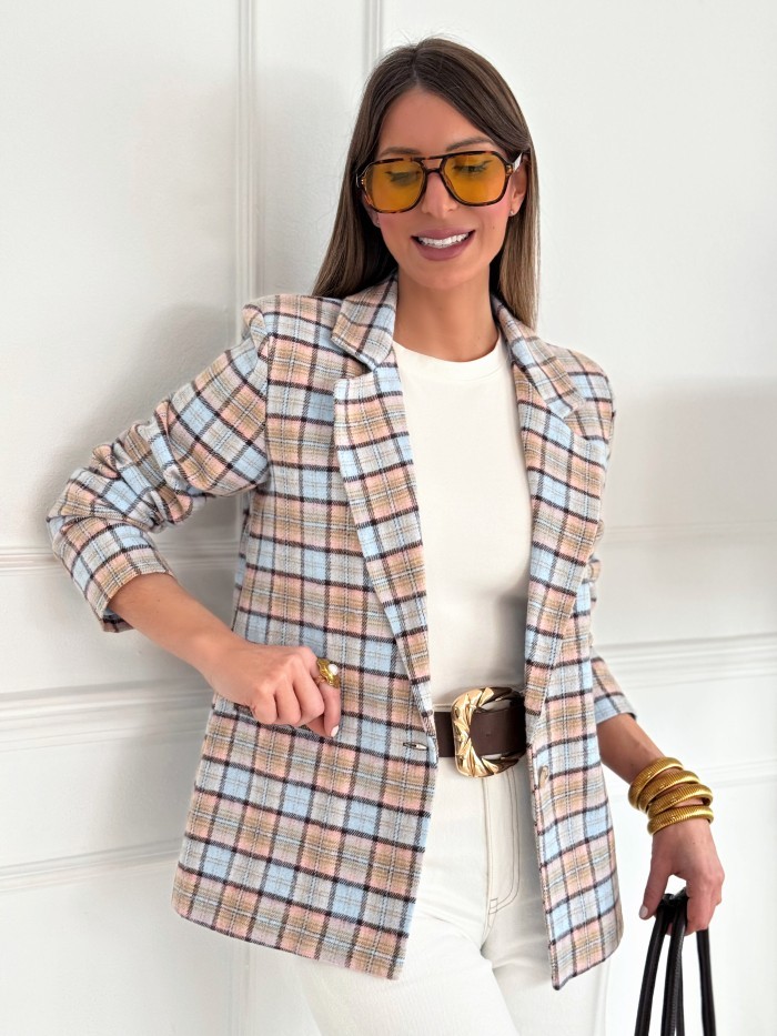 Blazer Cuadros Macarena Azul Celeste