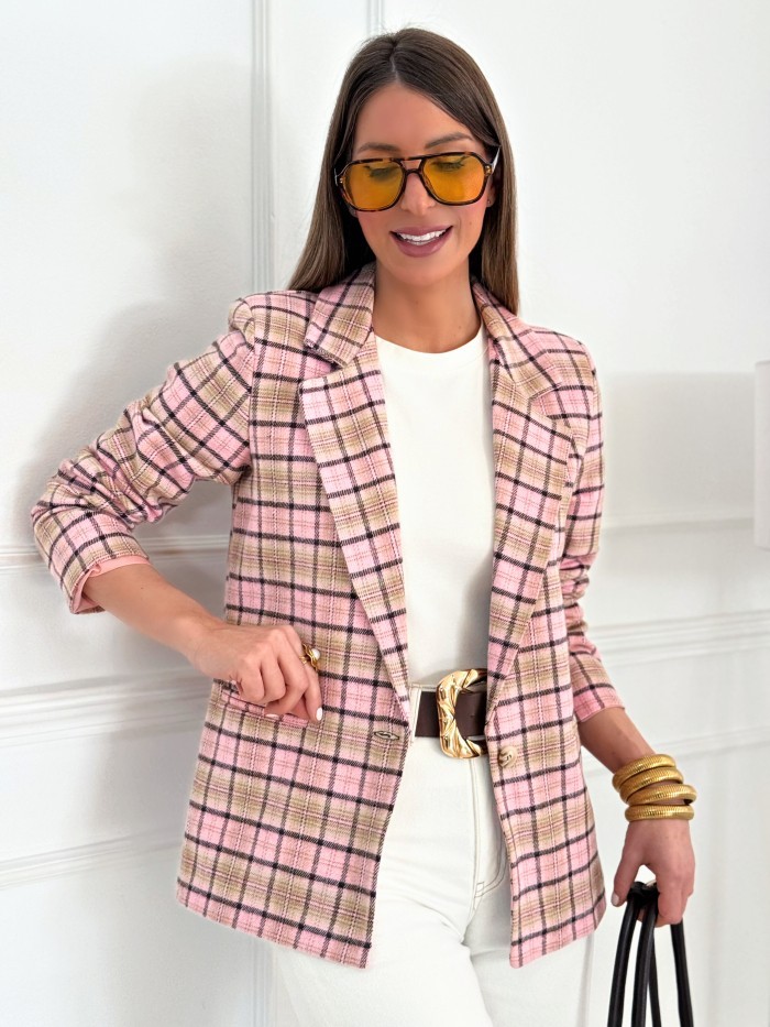 Blazer Cuadros Macarena Rosa