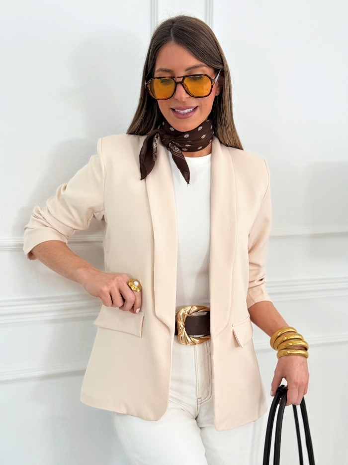 Blazer Manga Fruncida Beige