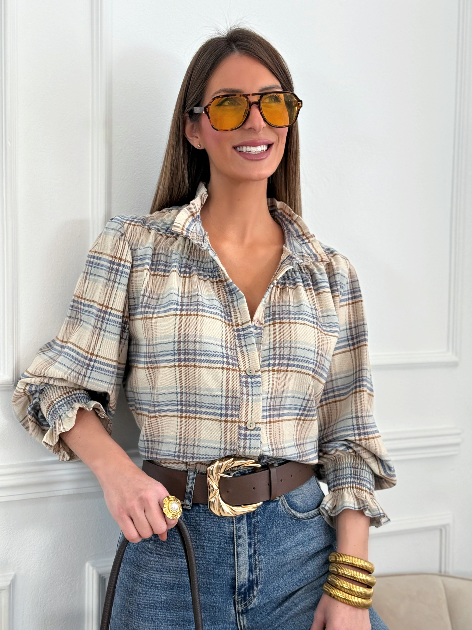 Blusa Cuadros Damara Celeste