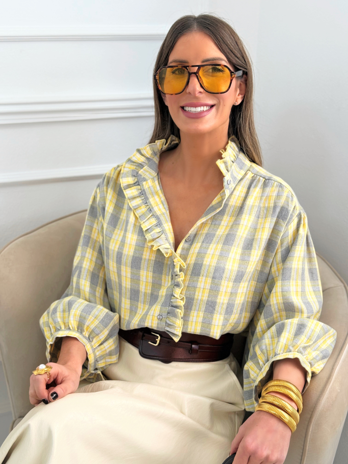Blusa Cuadros Volante Amarillo