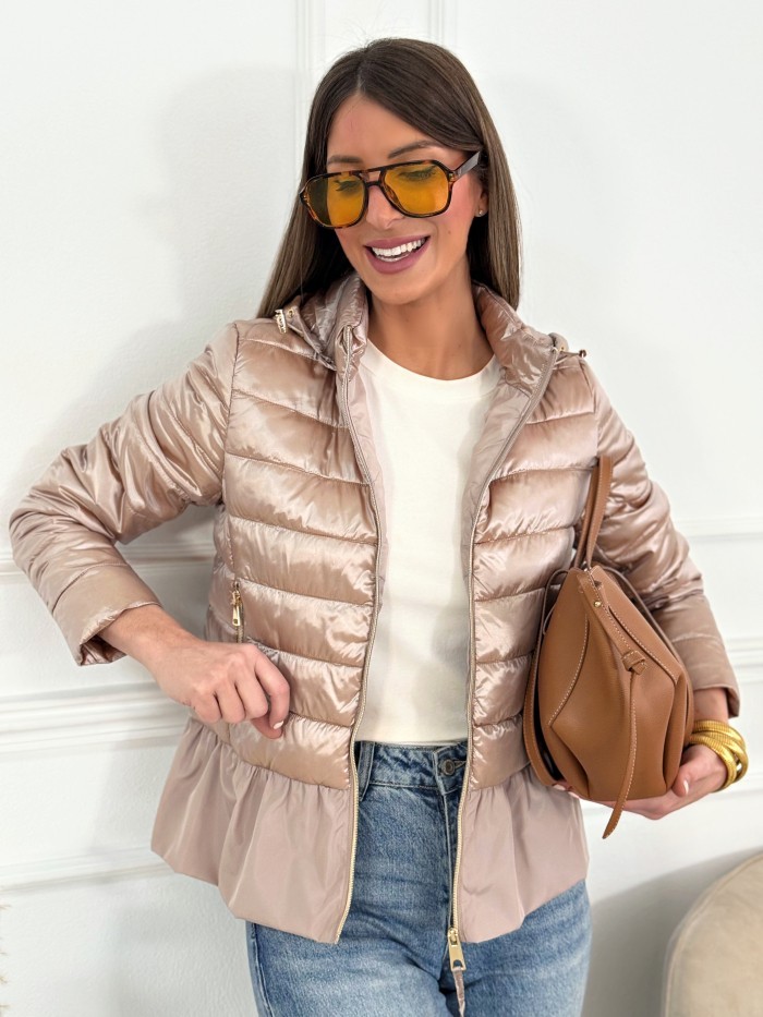 Chaqueta Acolchada Volante Champán