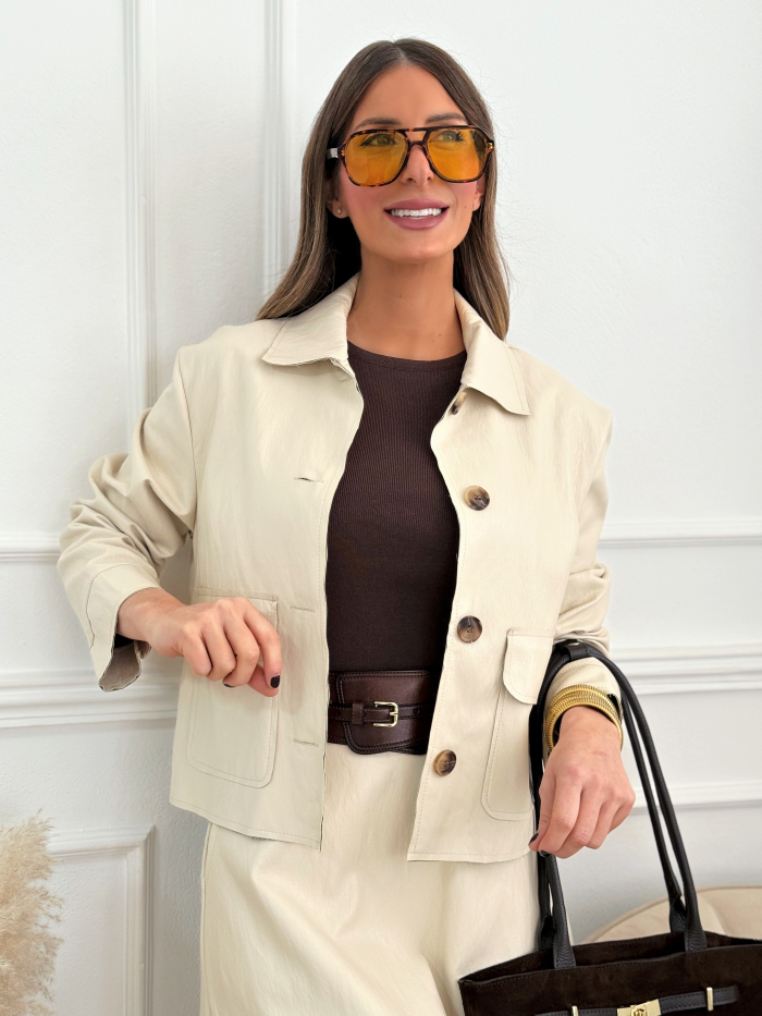Chaqueta Polipiel Beige