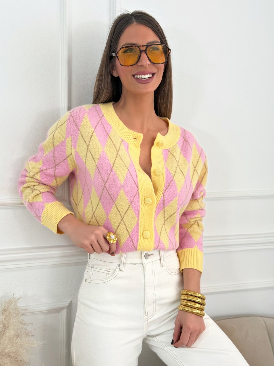 Chaqueta Rombos Lua Amarilla & Rosa