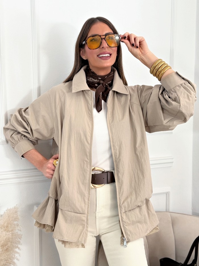 Chaqueta Volante Puntilla Beige