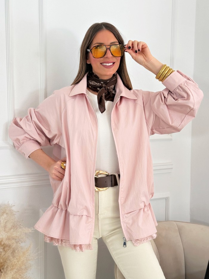 Chaqueta Volante Puntilla Rosa