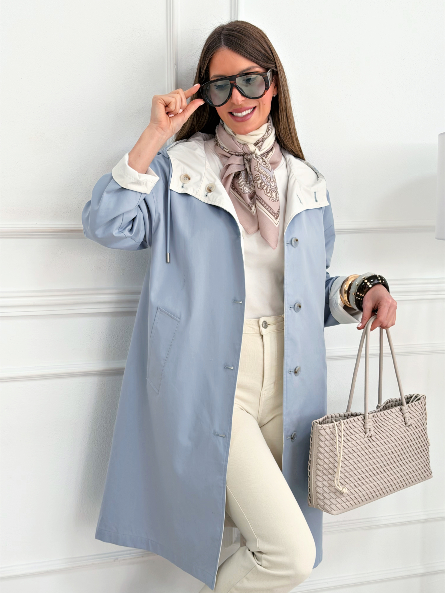 Gabardina Chubasquero Reversible Celeste