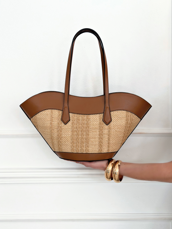 Bolso Capazo Piel Y Rafia