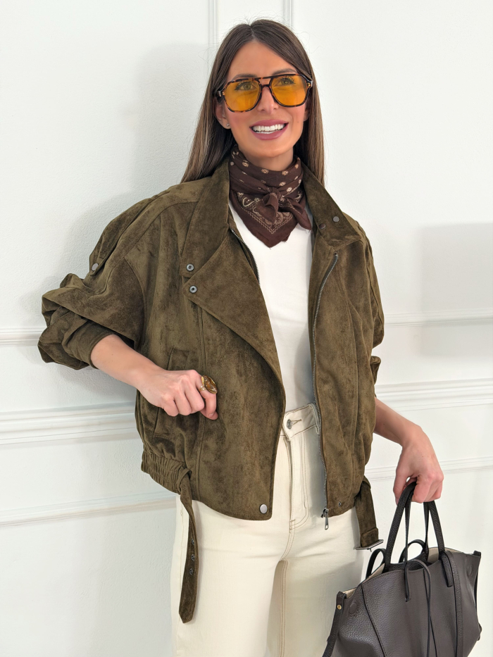 Cazadora Biker Ante Verde