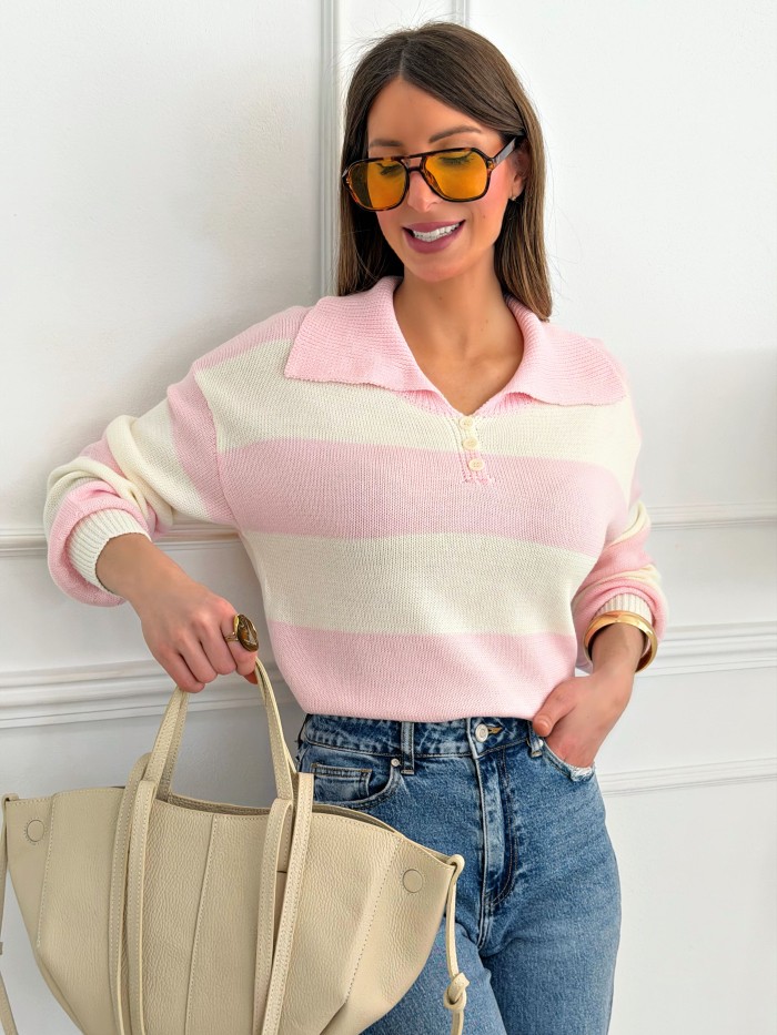 Jersey Polo Rayas Olia Rosa