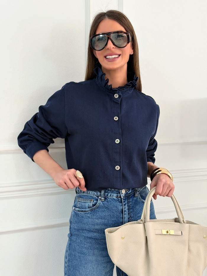 Blusa Denim Volante Scarlett Marino