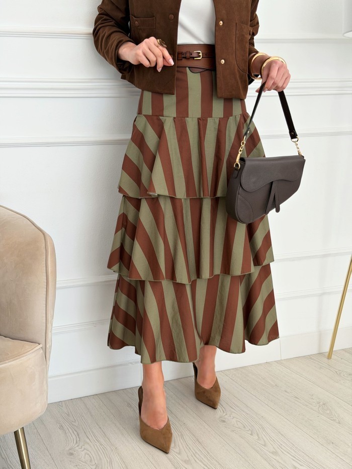 Falda Volantes Rayas Lisboa Kaki