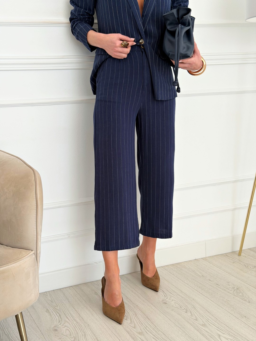 Pantalón Lino Rayas Marino