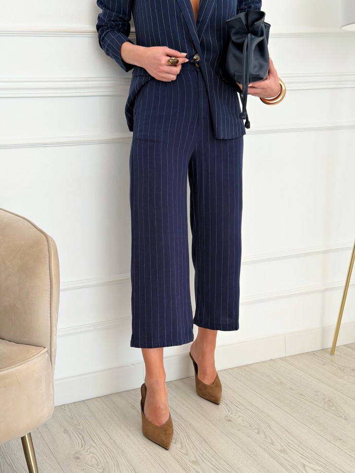 Pantalón Lino Rayas Marino