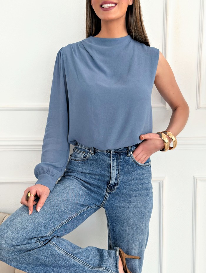 Top Blusa Asimétrica Azul