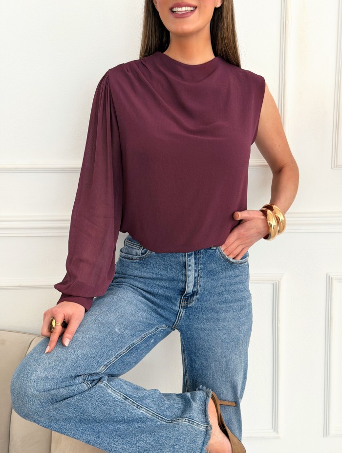 Top Blusa Asimétrica Burgundy