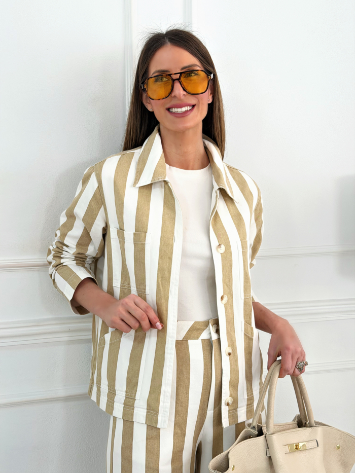 Chaqueta Denim Rayas Camel