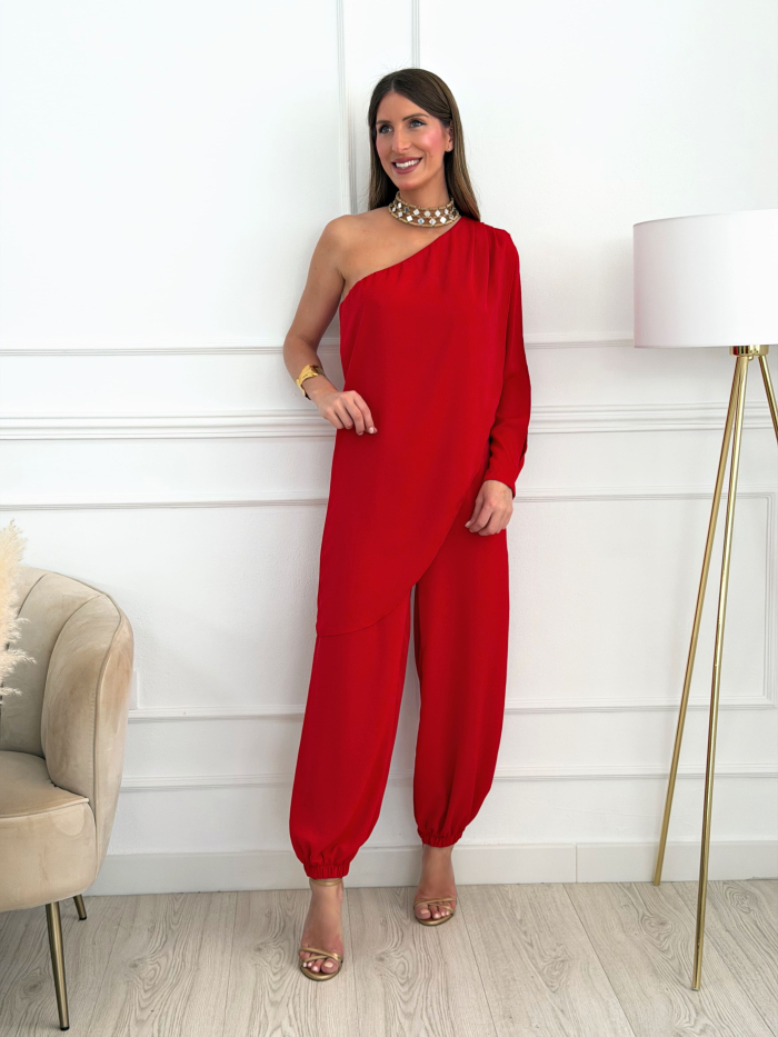 Mono Asimétrico Capa Azahara Rojo Cereza