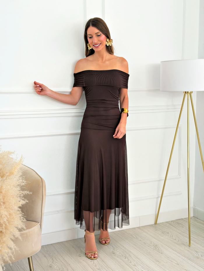 Vestido Bardot Chocolate