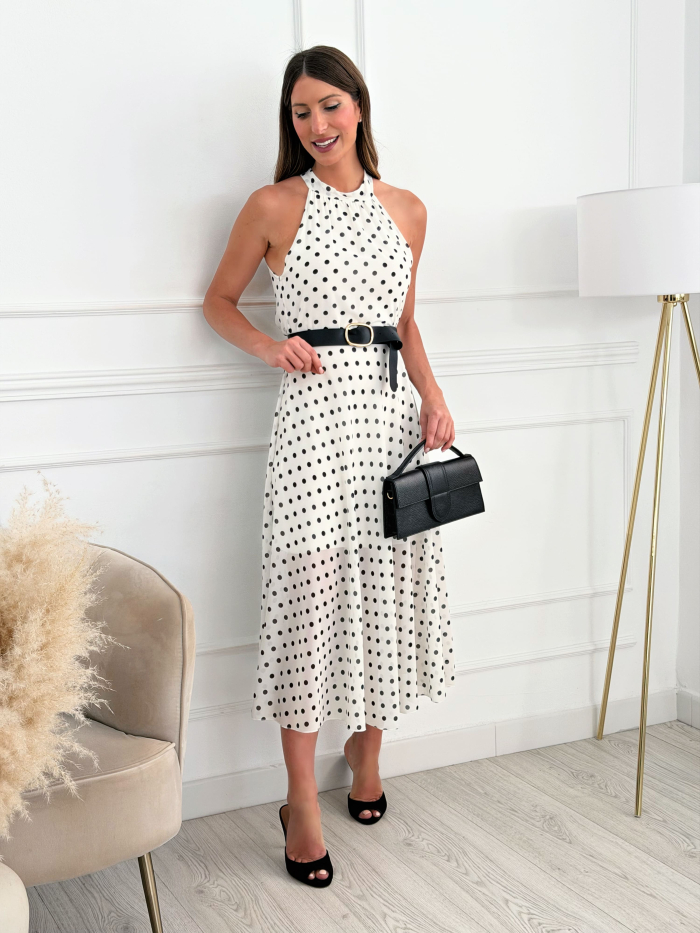 Vestido Halter Lunares Tria Ángela Crudo