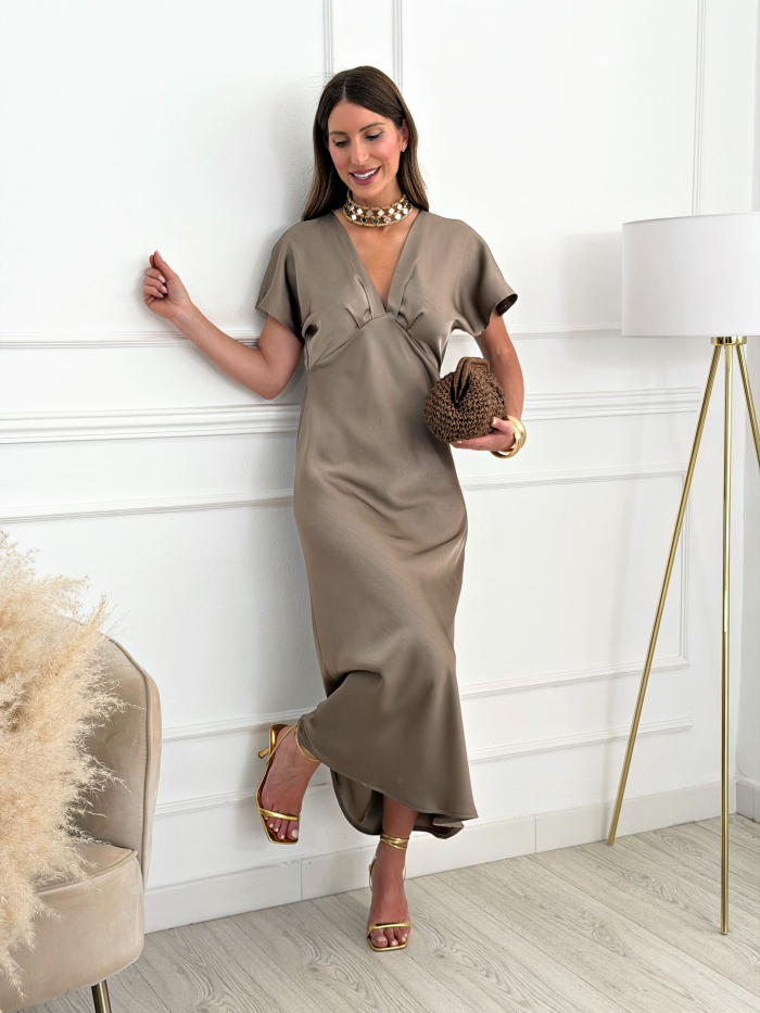 Vestido Satinado Fabiana Taupe