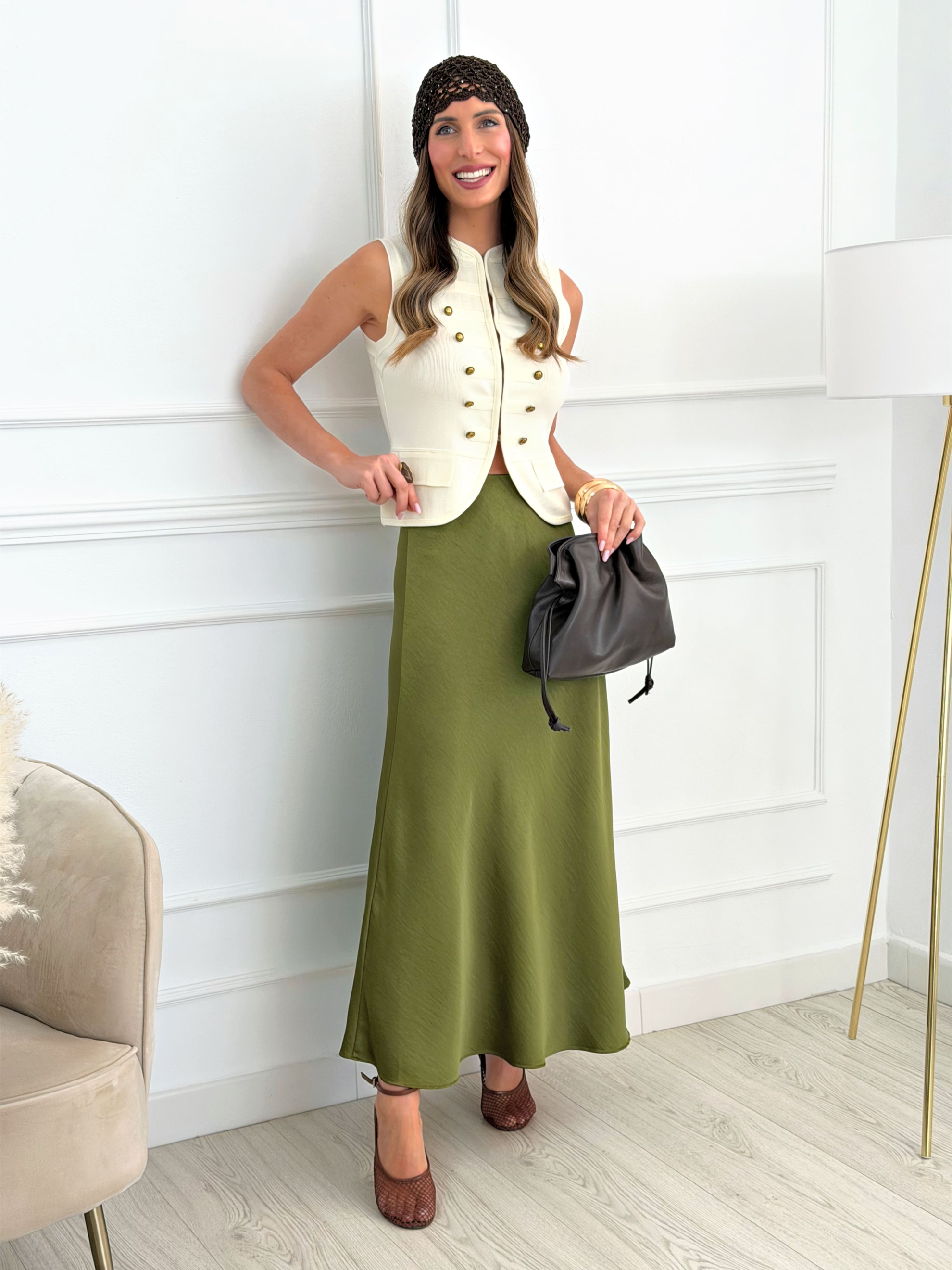 Falda Satinada Belinda Verde