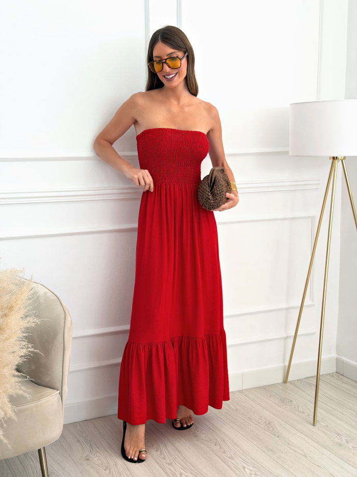 Vestido Palabra De Honor Rojo